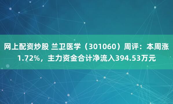 网上配资炒股 兰卫医学（301060）周评：本周涨1.72%，主力资金合计净流入394.53万元